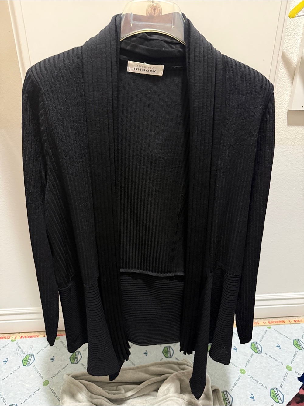 Misook Black Ribbed Open-Front Cardigan. - Picture 1 of 4